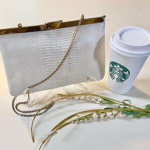 Etra Genuine Leather Vintage Snakeskin Eggshell Gold Patina Hardware Clutch bag